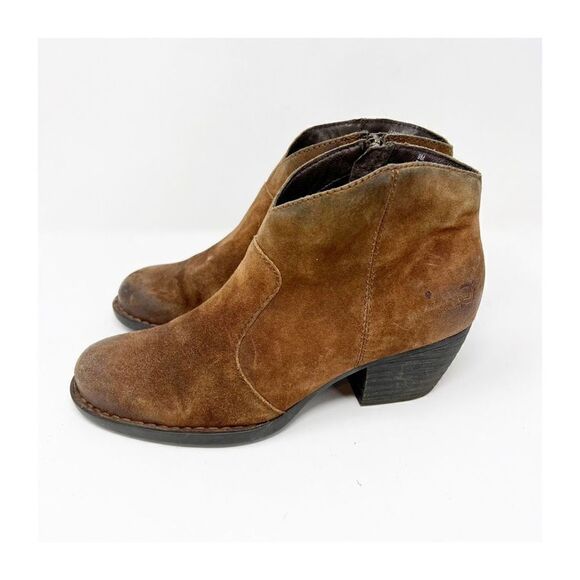 Born Michel Brown Suede Distressed Low Heel Ankle Bootie Side Zip Size 9M - Picture 7 of 8